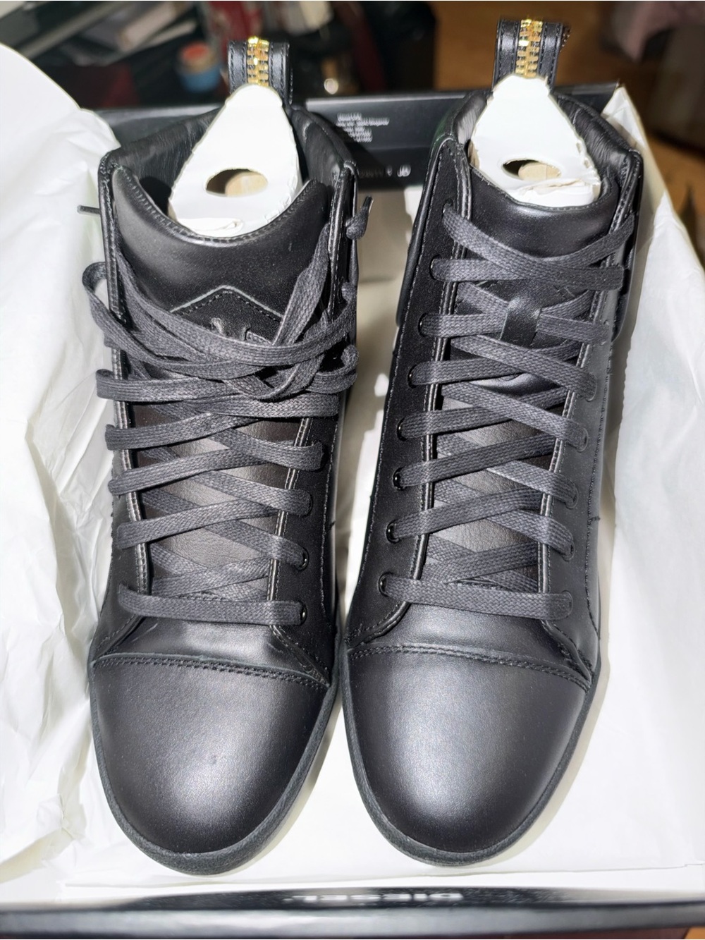 Diesel Men's Black High-Top Sneakers with Gold Heel Tab